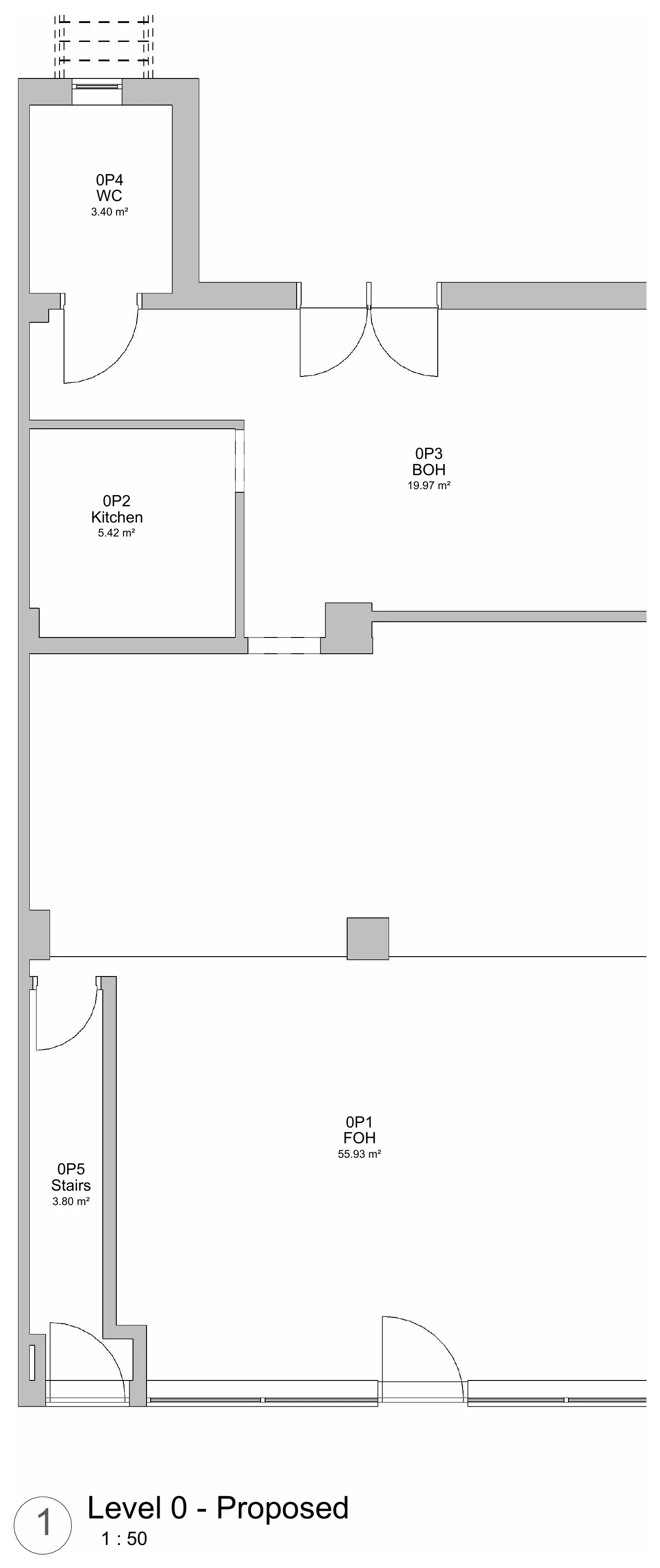 Proposed plan of Level 0 at the Stockton conversion.